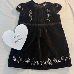 Old Navy - Lined Velvet dress with embroidered flowers. Size 12-18 months